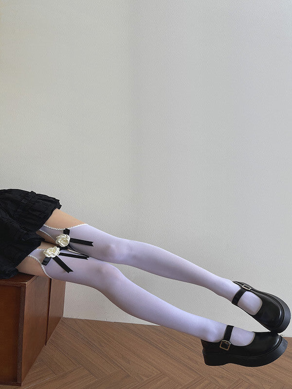 Camellia Bow Cut-Out Velvet Tights