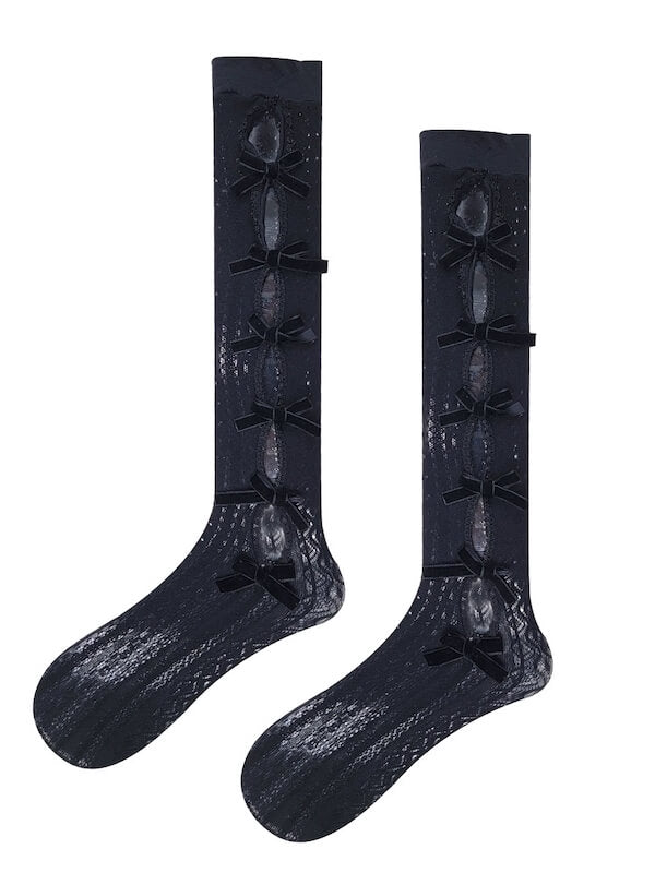 Fairy bow hollow-out lace stockings