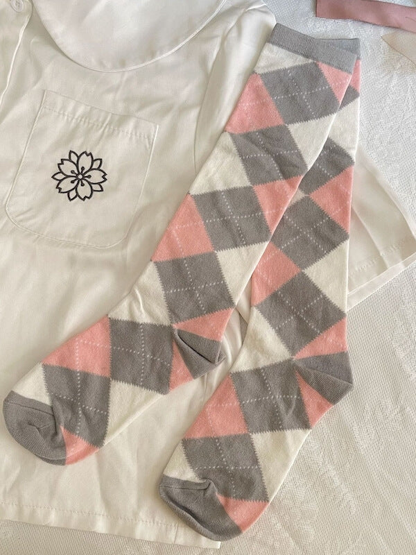JK school plaid knee-high socks