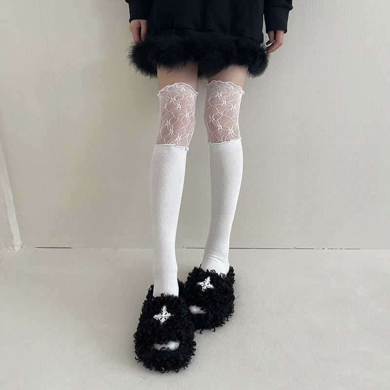 Lace over knee stockings