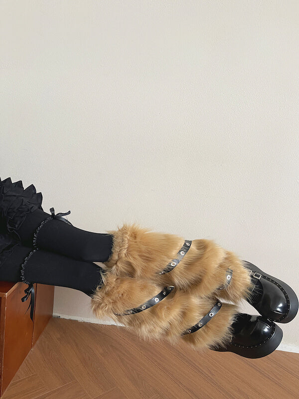 Maillard Gothic Brown Furry PU Leg Warmers
