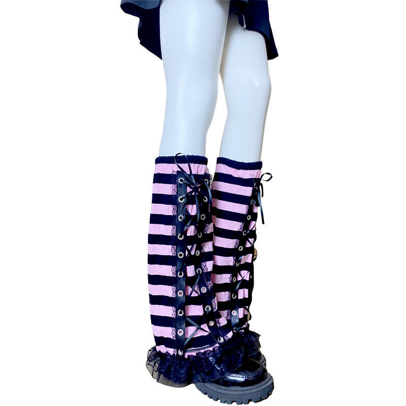 Pink punk ribbon leg warmers