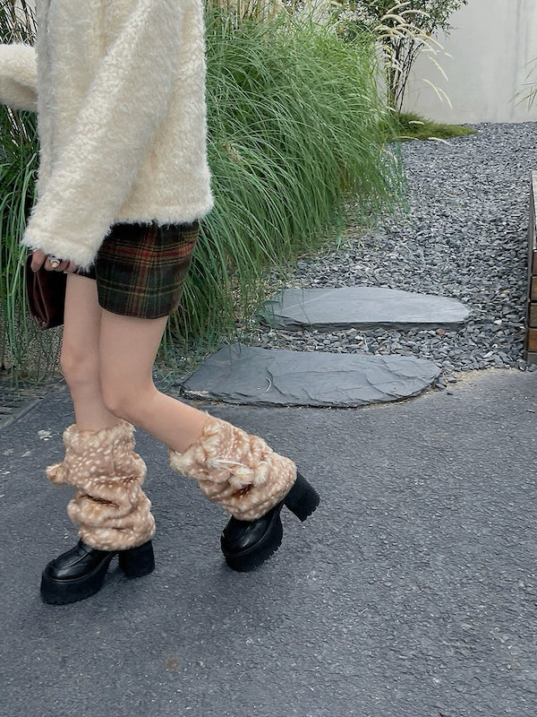 Soft deer cozy faux fur leg warmers