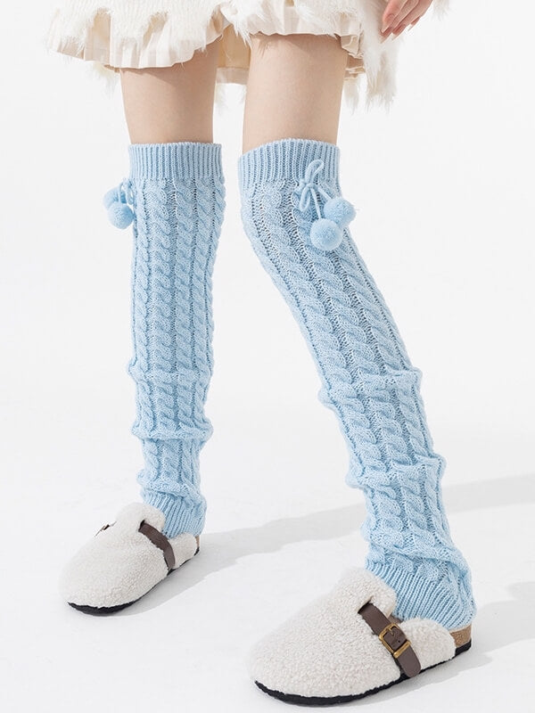 Pompon twisted over knee leg warmers