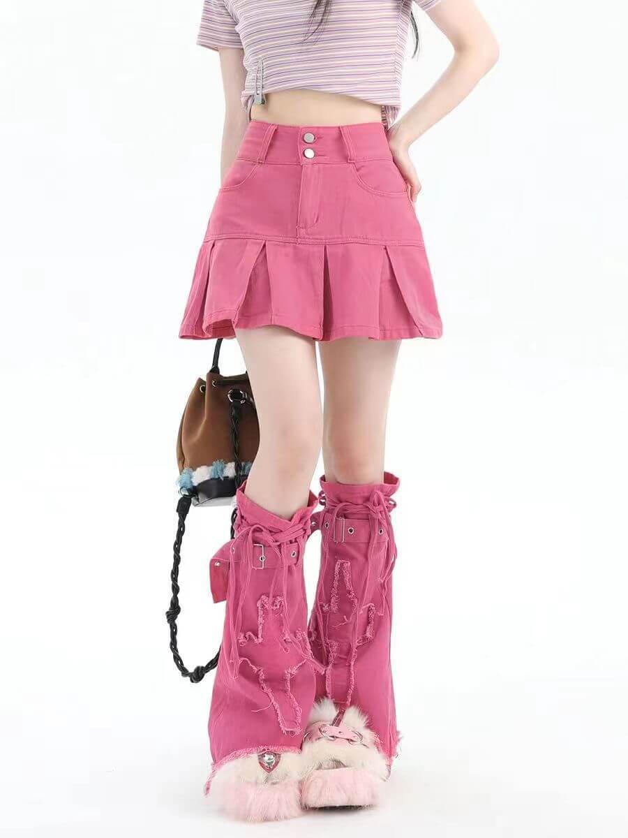 Y2k pink denim leg warmers