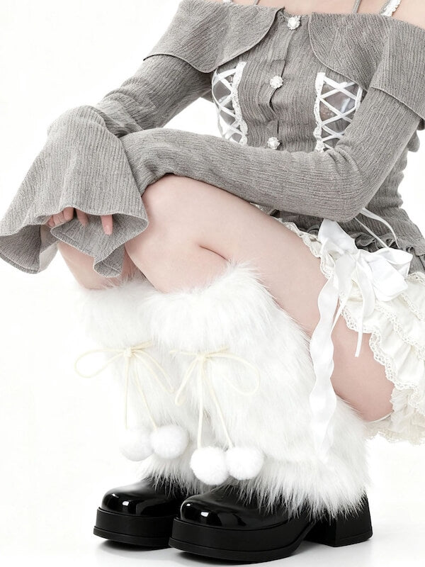 Y2K Pom Poms Fluffy Faux Fur Leg Warmers