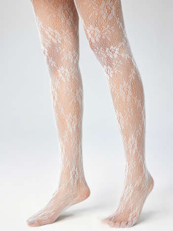 White Floral Lace Fishnet Tights