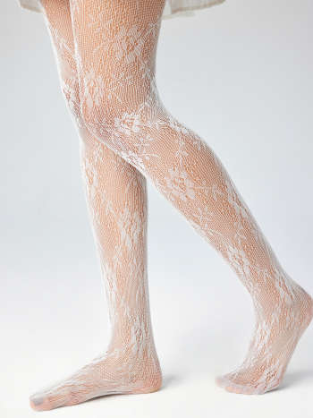 White Floral Lace Fishnet Tights