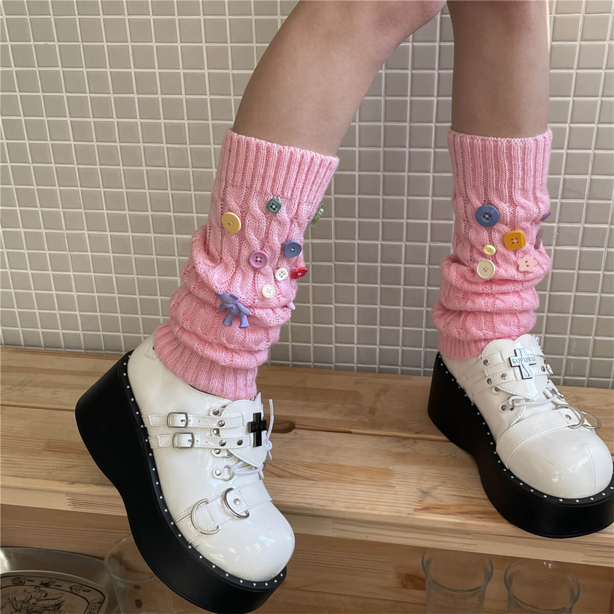 y2k candy buttons leg warmers