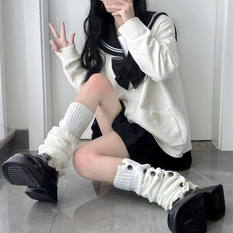 Aesthetic button lace leg warmers