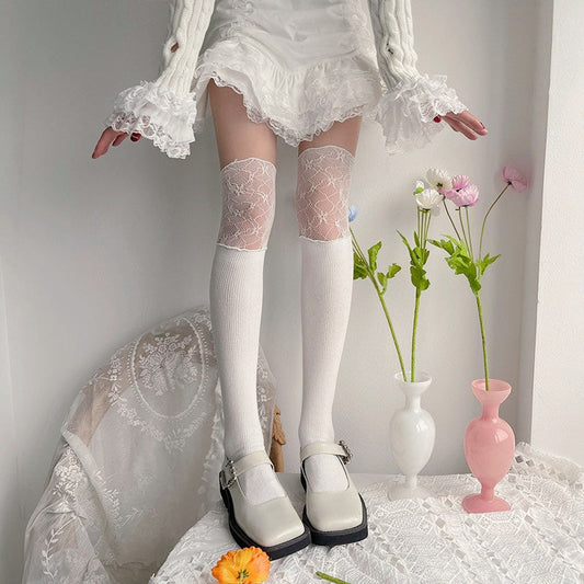 Lace over knee stockings