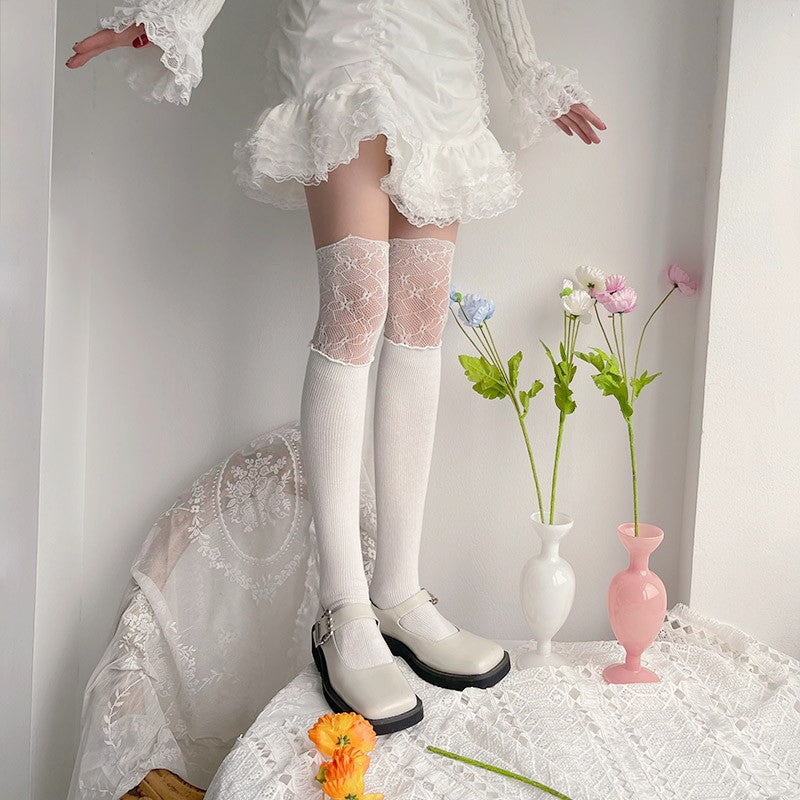 Lace over knee stockings