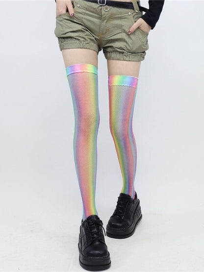 Aesthetic y2k rainbow fishnet stockings