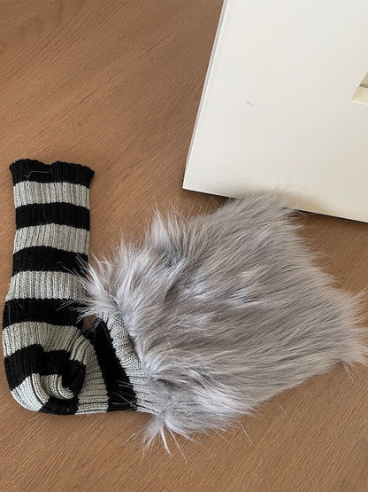 Baddie stripped patchwork furry leg warmers