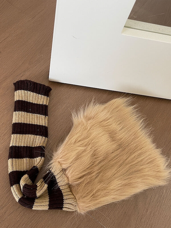 Baddie stripped patchwork furry leg warmers