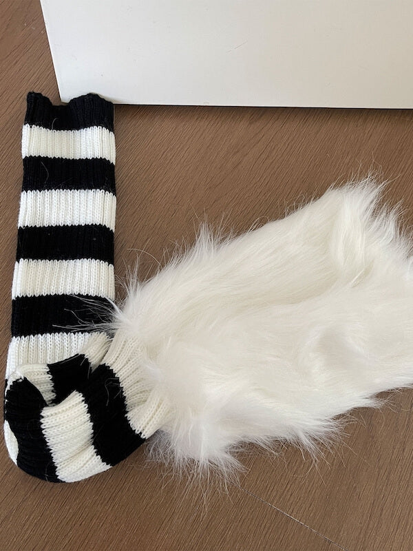 Baddie stripped patchwork furry leg warmers