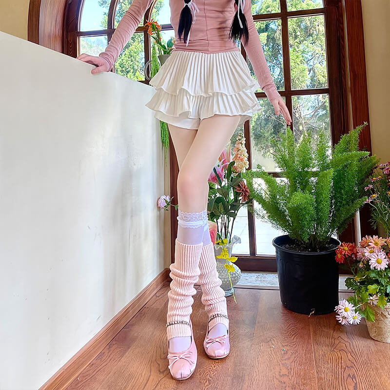 Pink Leg Warmers + Lace Stockings