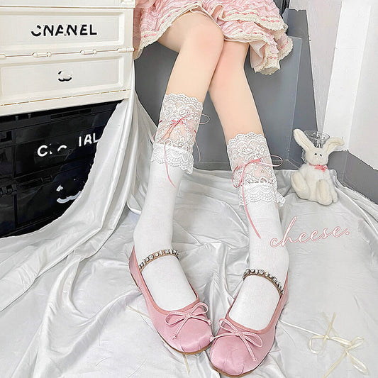 Ballet core ribbon lace stockings