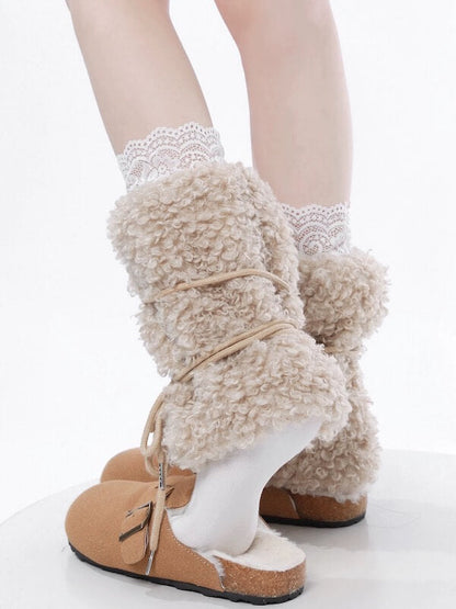 Bear doll fluffy lace-up leg warmers