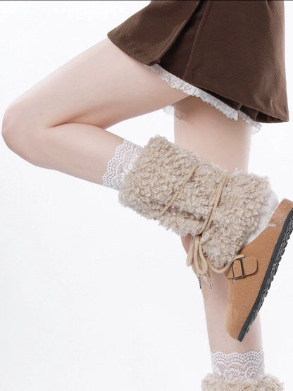 Bear doll fluffy lace-up leg warmers