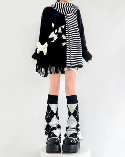 Black white y2k leg warmers