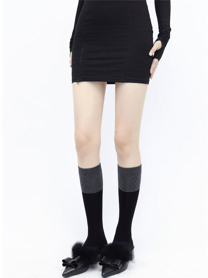 Autumn school black grey stockings c0138