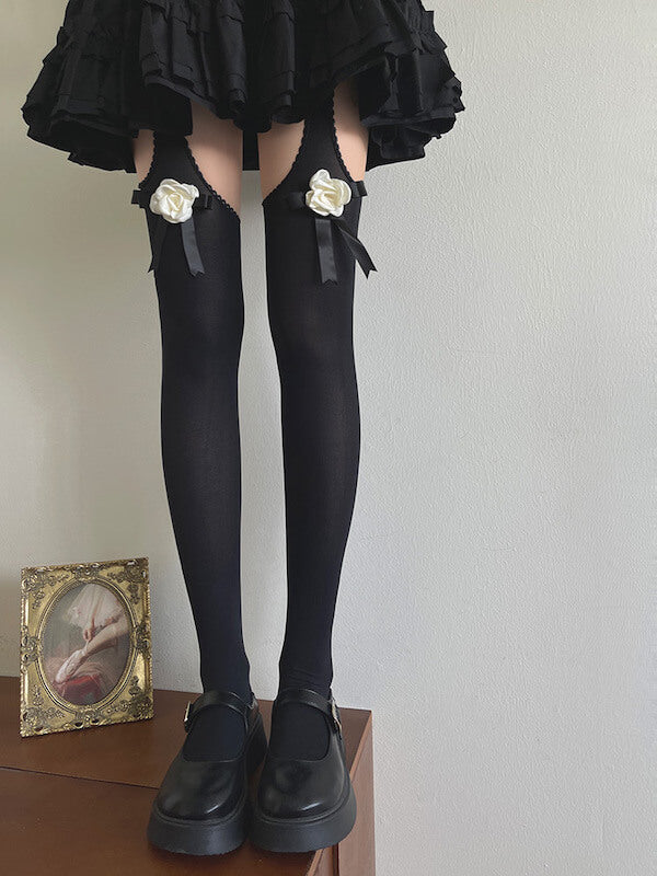 Camellia Bow Cut-Out Velvet Tights