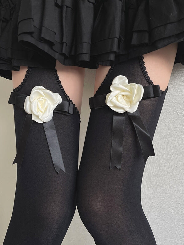 Camellia Bow Cut-Out Velvet Tights