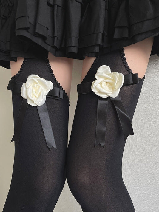 Camellia Bow Cut-Out Velvet Tights
