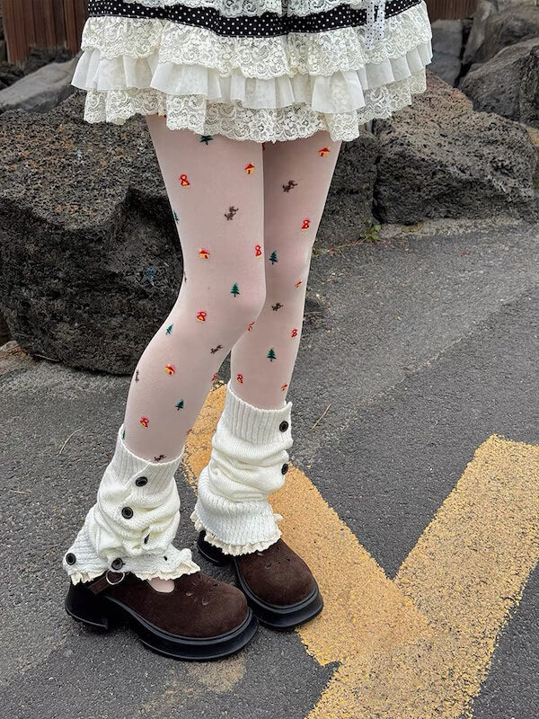 Christmas tree house dollhouse jacquard tights