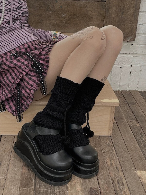 Lolita fluffy pompon leg warmers