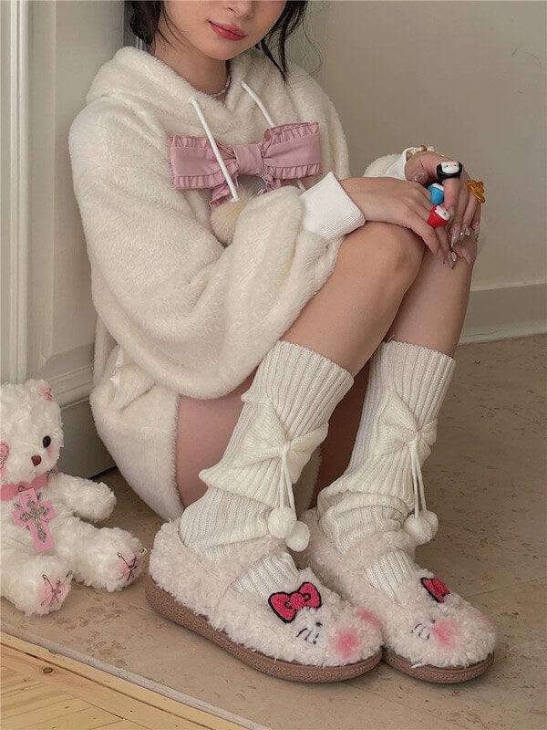 Lolita fluffy pompon leg warmers