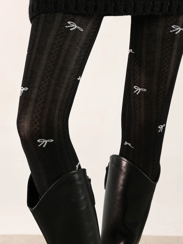 Coquette knotbow ribbed tights