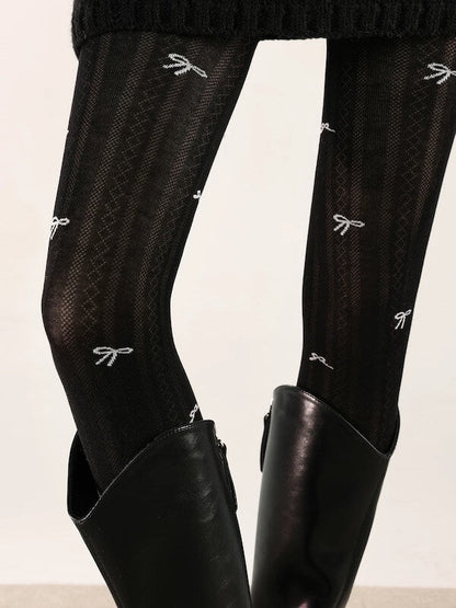 Coquette knotbow ribbed tights