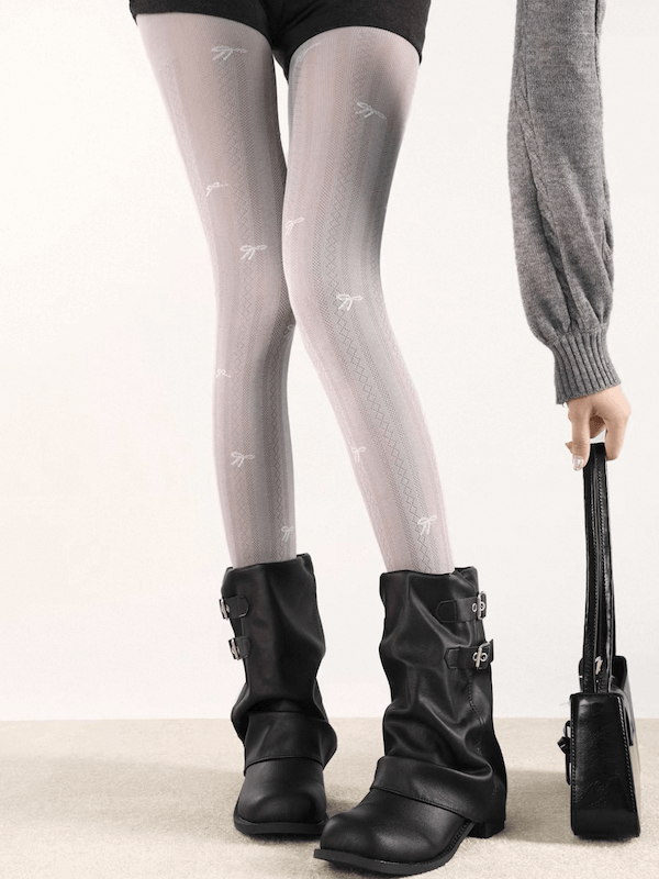 Coquette knotbow ribbed tights