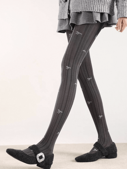 Coquette knotbow ribbed tights