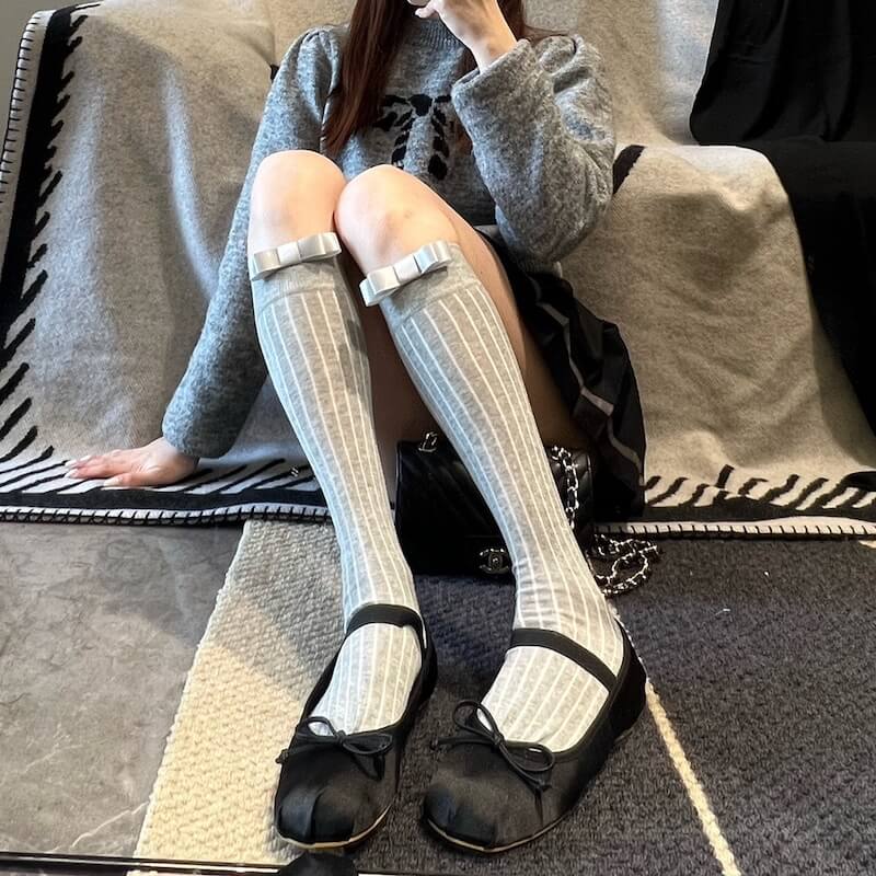 Light Grey stockings with Grey bow