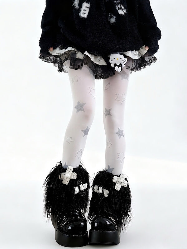 Black Furry Leg Warmers with clips