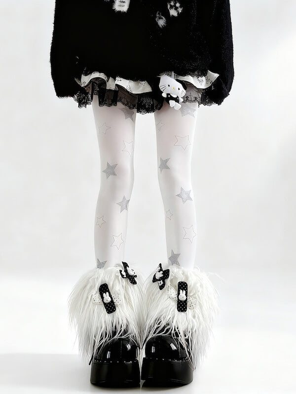 White Furry Leg Warmers with clips