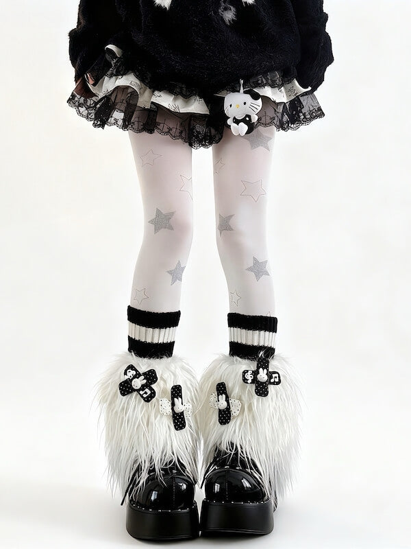 Cute bunny clips furry leg warmers