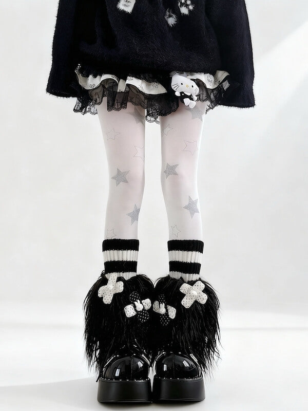 Cute bunny clips furry leg warmers
