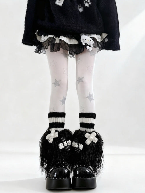 Cute bunny clips furry leg warmers