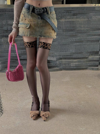 Dark leopard suspender stockings tights