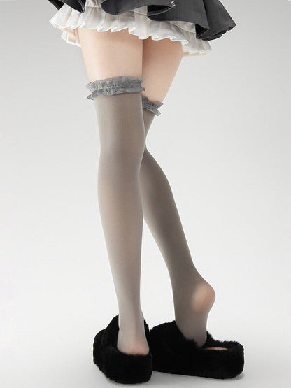 Dollette lace bow velvet stockings