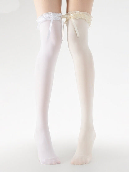 Dollette lace bow velvet stockings