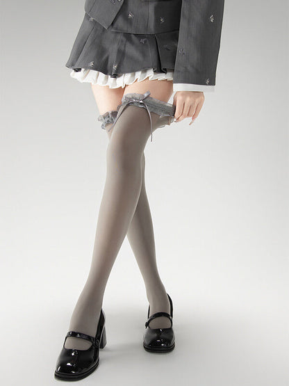 Dollette lace bow velvet stockings