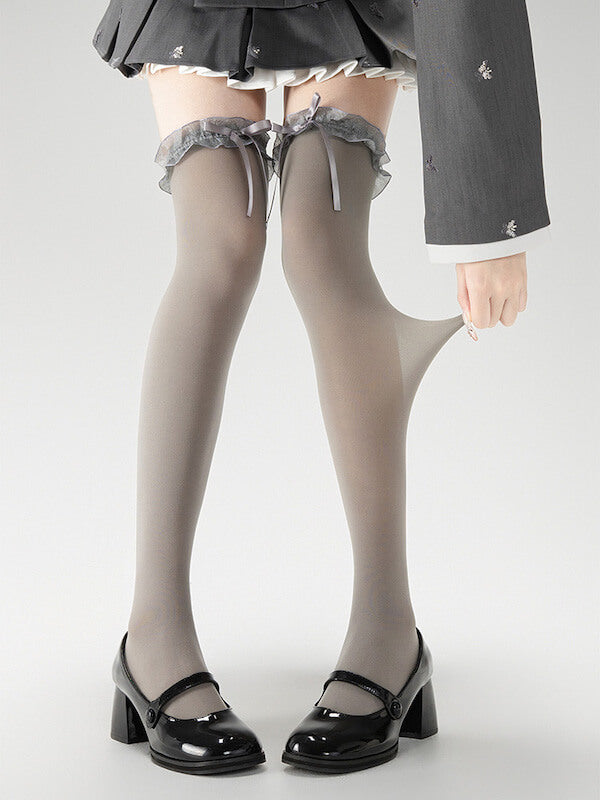 Dollette lace bow velvet stockings