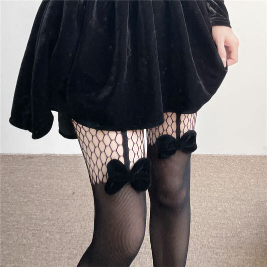 Elegant goth bow tights