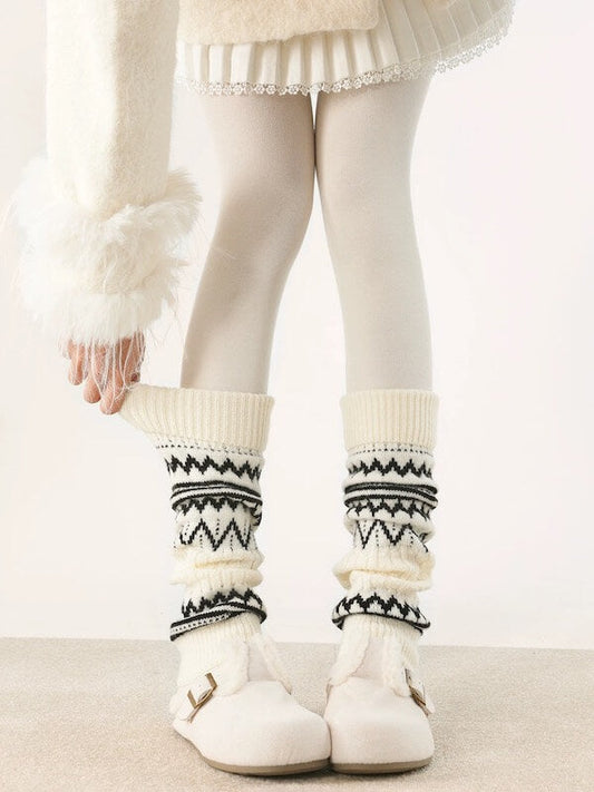 Fair Isle wavy grain warm leg warmers