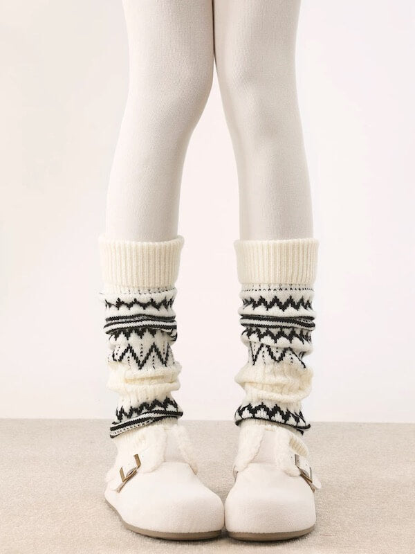 Fair Isle wavy grain warm leg warmers